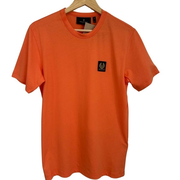 Belstaff Men's Crewneck Patch Short SleeveT-Shirt Small Orange Luxury NWT READ